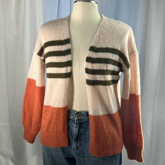 Liam & Co open front cardigan long sleeves orange green cream small - Picture 3 of 10